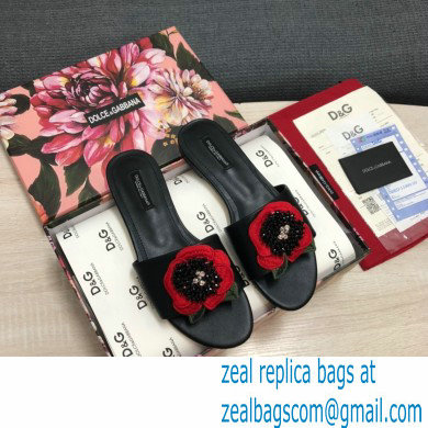 Dolce  &  Gabbana Black Red Roses Slides Black 2022